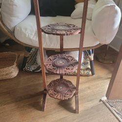 Vintage carved wood 3 tier shelf