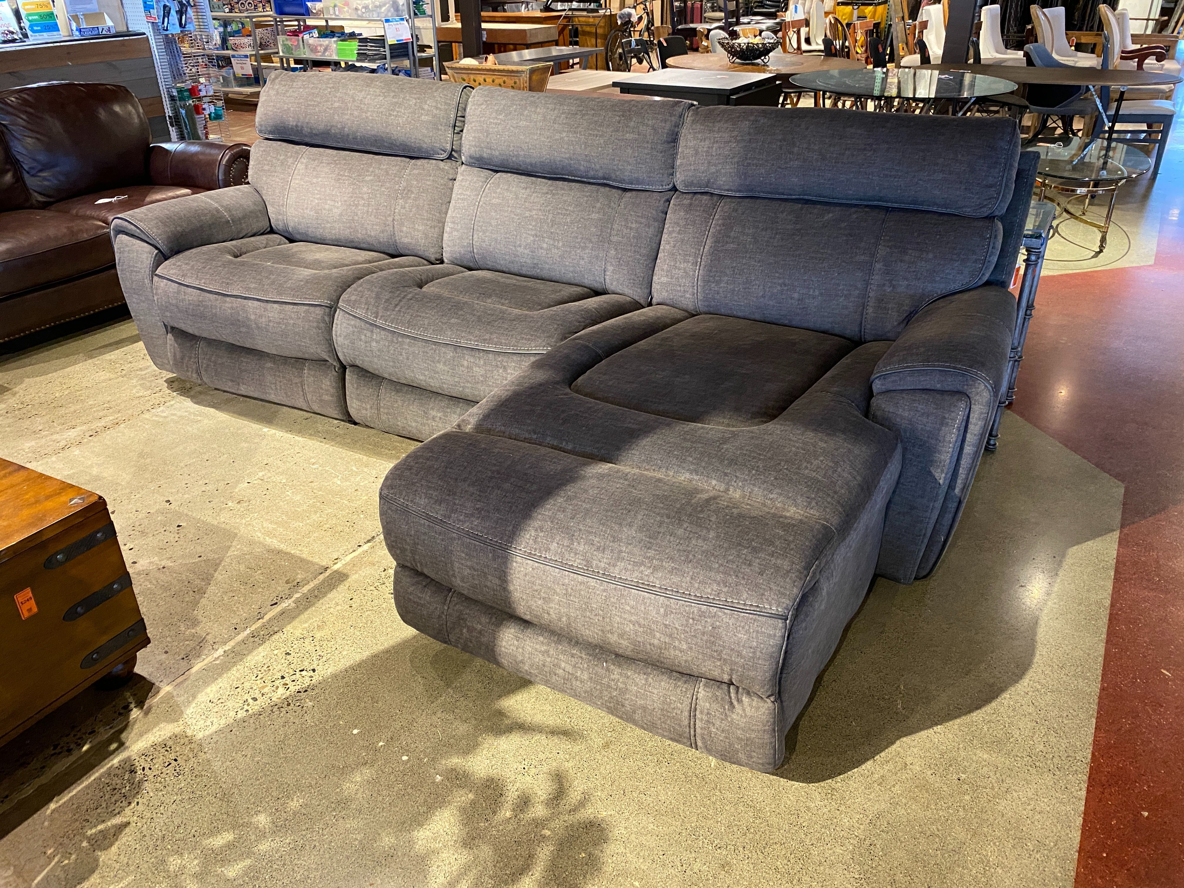 3 Piece Fabric Chaise Sectional with Power Recliner and Power Headrest