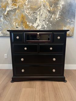 43” Tall New Classic Furniture Arbor Espresso Black Media Chest Credenza Dresser w/ 6 Drawers