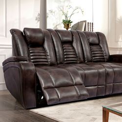Brand New Recliner Sofa STYLE Transitional COLOR/FINISHDark Brown MATERIAL Faux Leather, Solid Wood, Others UPHOLSTERY COLOR Dark Brown PRODUCT DIMENS