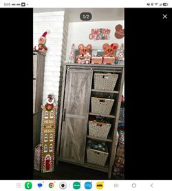 Gray Barn Door Storage Cabinet w/Sliding Door