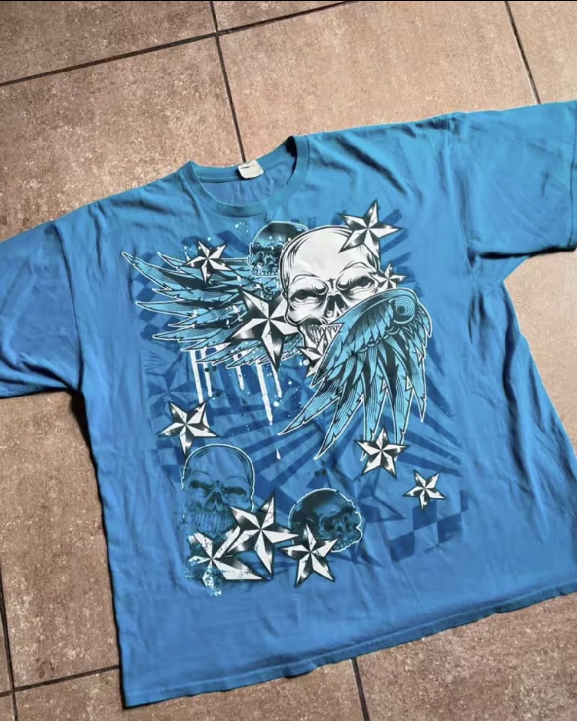 Harajuku Y2K American Gothic Skull Wings Printed T shirt Men Summer Cotton Sweatshirt Hip-hop Rap
