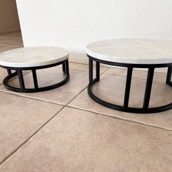  2 - Round Marble Top Stool Size Table Set. 