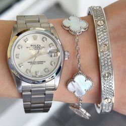 Rolex Datejust 31 31mm Midsize Stainless Steel custom MOP Diamond dial Ladies Watch 68240 smooth bezel oyster bracelet