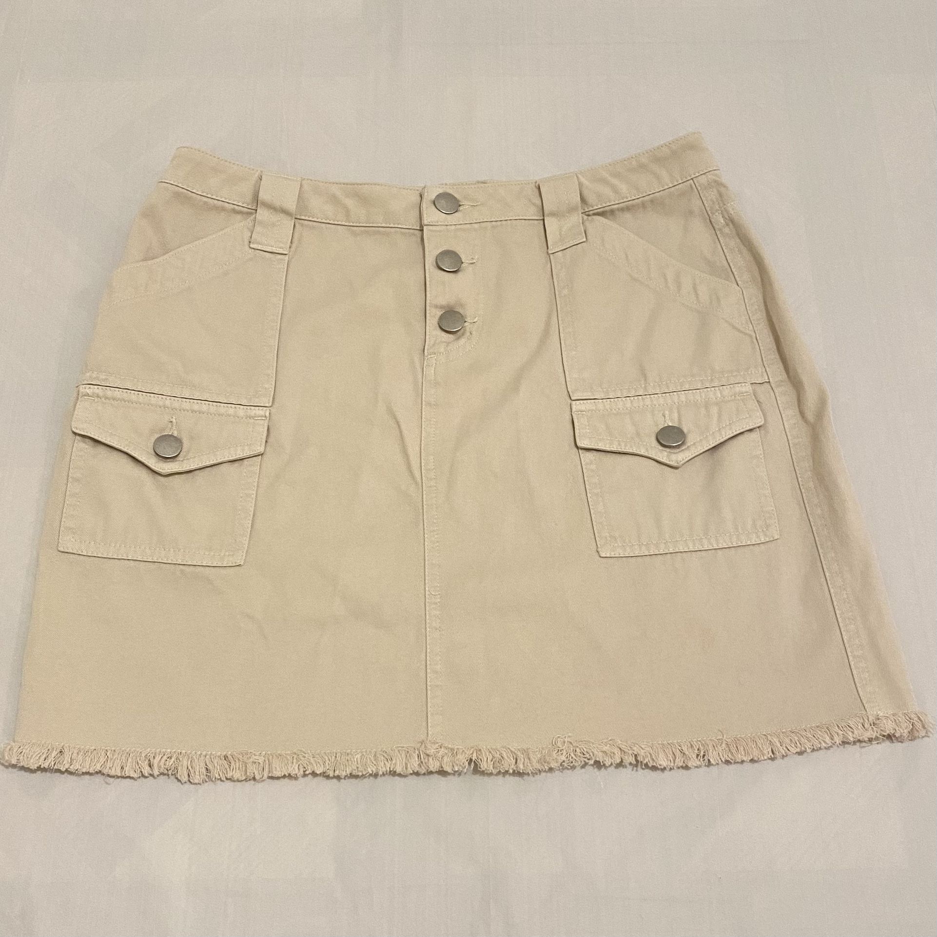 Moda International Beige Fringe Cargo Skirt w/Pockets Size 6