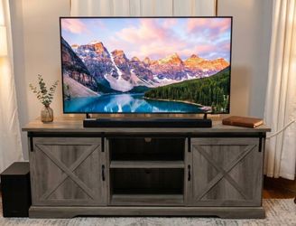 Smart tv 4k Samsung 55 pulgadas y mesa y barra de sonido Samsung ✔️
