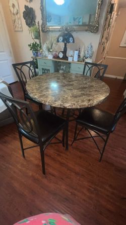 Modern Faux Marble Dining Table Set w/ 4 Chairs Kitchen Breakfast Nook Furniture – $75