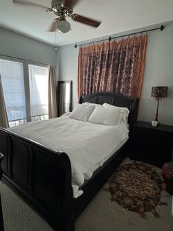 Queen Bedroom Set – Sleigh Bed, 9-Drawer Dresser, Mirror & 2 Nightstands