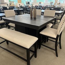 Crown Mark Furniture 2772CL-6P REGENT CT HT DINING CHARCOAL Black Financing Available $39 Down payment 