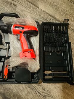Cordless Drill Set - 78-Piece 18V Tool Set with Drill Bits, Sockets, Driver Bits, Flashlight, Rechargeable Battery, and Tool Box by Stalwart (Red)
