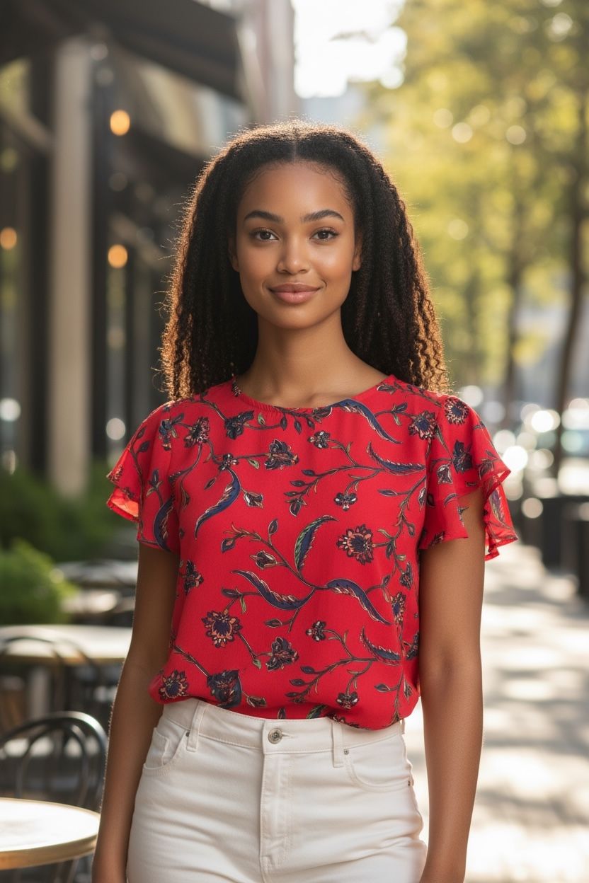 W5 Floral Red Blouse size M