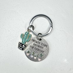 ‘GROWTH LOOKS DIFFERENT ON EVERYONE’ SILVER KEYCHAIN WITH CACTUS CHARM