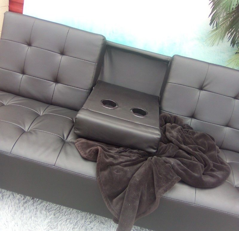 Black Leather Futon Sofa (New Condition)