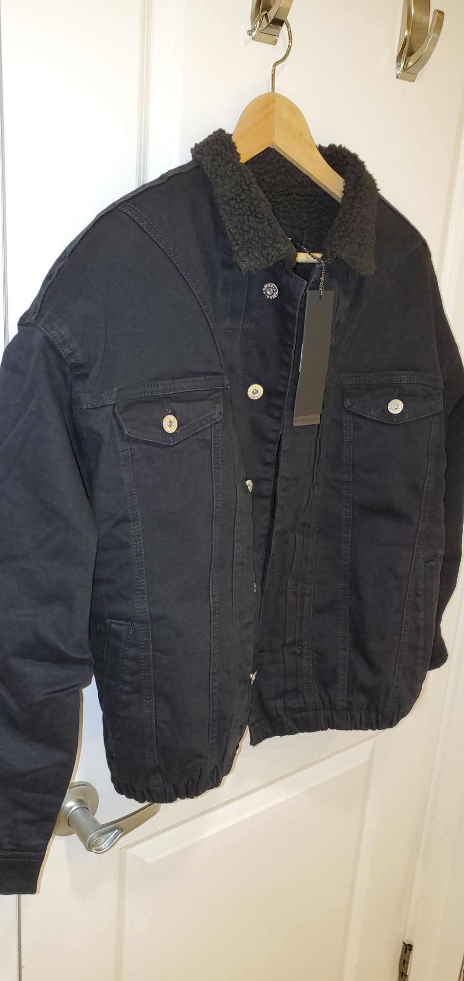 KOLLAR Clothing Men's Black Shearling Jean Jacket size Small