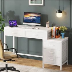 JW0530 white 5-Drawer Computer Desk, Study Writing Table with Reversible Drawer Cabinet