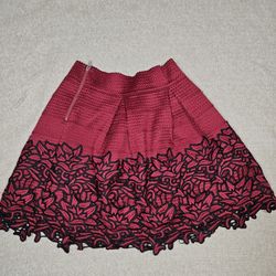 Francesca's Alya red bandaged skirt with black floral embroidery sz M