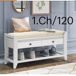 White Storage Dining Bench with Cushioned Seat, Drawers and Shoe Rack 19.8 in. H x 39 in. W x 14 in. 