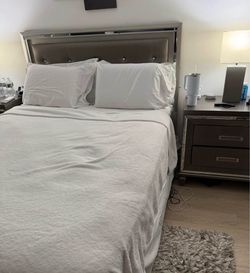 Bed board and frame, 2 night stands, and 6 drawer dresser