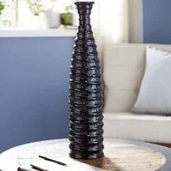Tall Black Ribbed Vase 