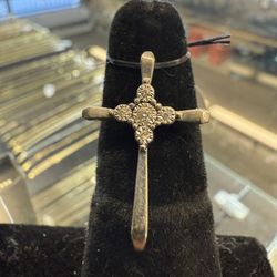 10KT White Gold Cross W/ Diamond Center 39846-1