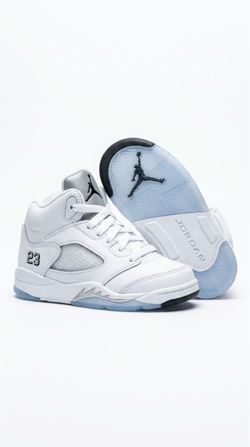 Nike Air Jordan 5 Retro TD White Metallic Silver Toddler Size 6C (HQ7981-103)