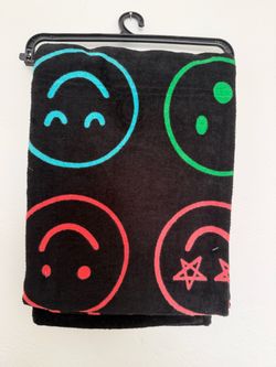 Black Smiley Face Beach Towel