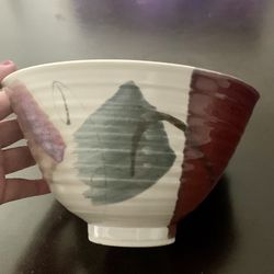 Signed Studio Pottery Rice Chopsticks Bowl w/ Gorgeous Red Glaze Large Size