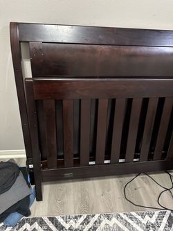 Dark Espresso Wood full size bed frame with dresser and drawer