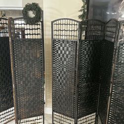 Pair Of Vintage Wicker Room Dividers 4 Panels 65”H