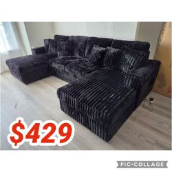 Black Jumbo Corduroy Double Chaise Sectional Sofa  // Limited Time Offer 