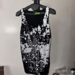 Express Sequin Bodycon Dress (Black & White)