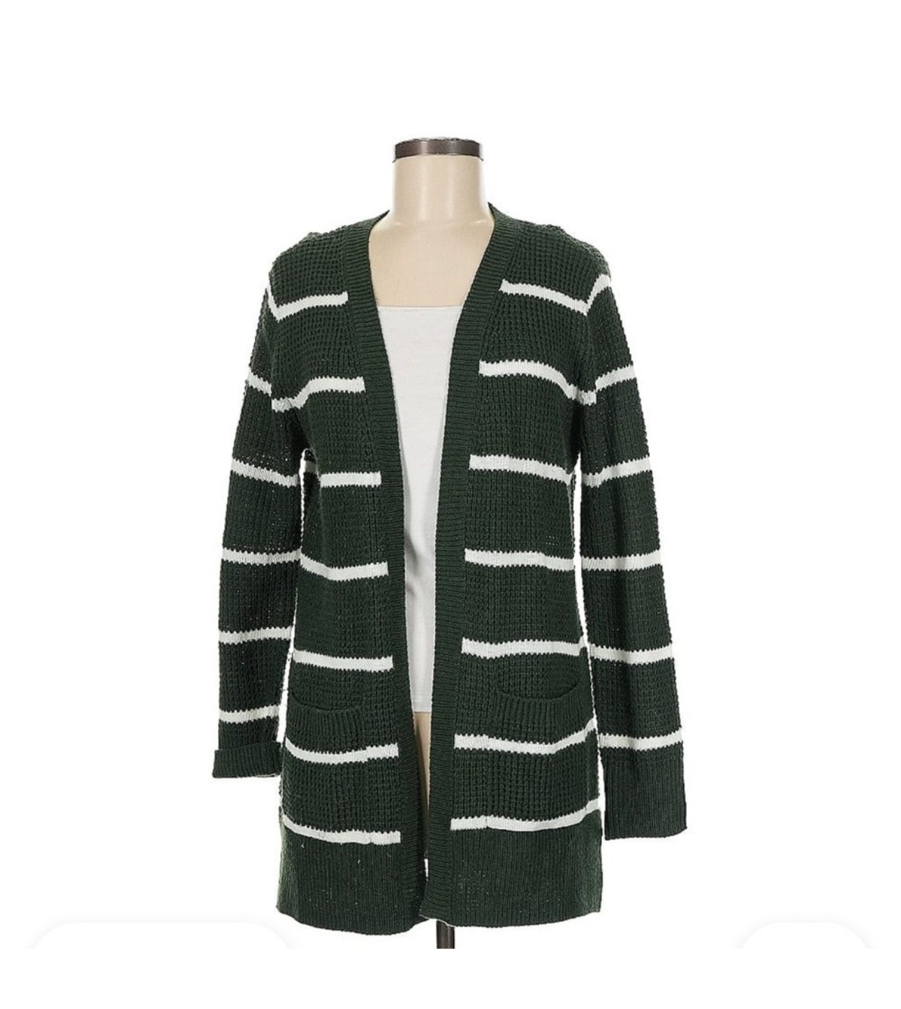 Pinque Green and White Striped Open-Front Cardigan