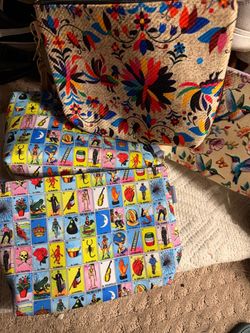 Loteria and Floral Zippered Pouches Set of 3