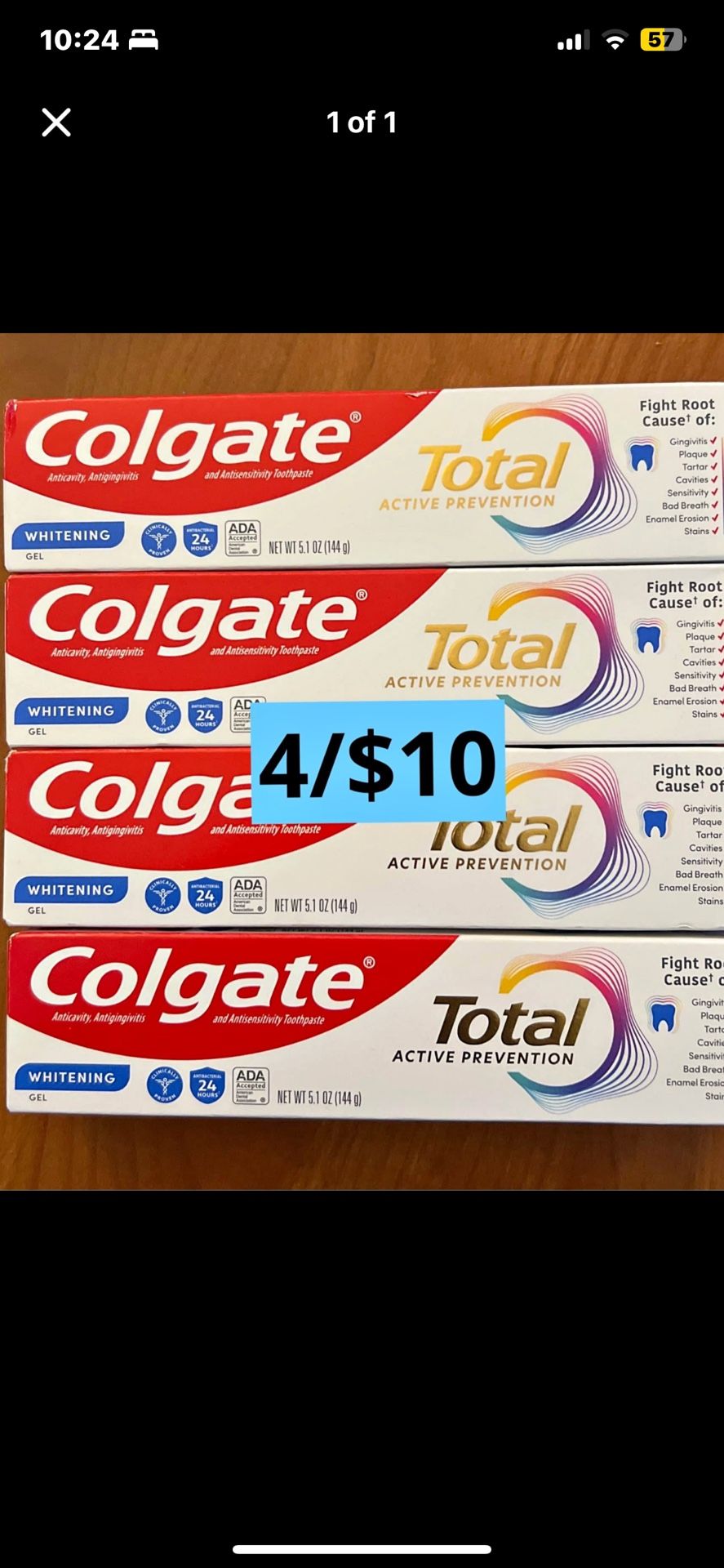 4/$10 Colgate Total Large Size