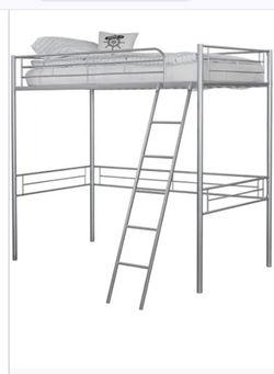Full Size IKEA Loft Metal Frame Bed With Desk