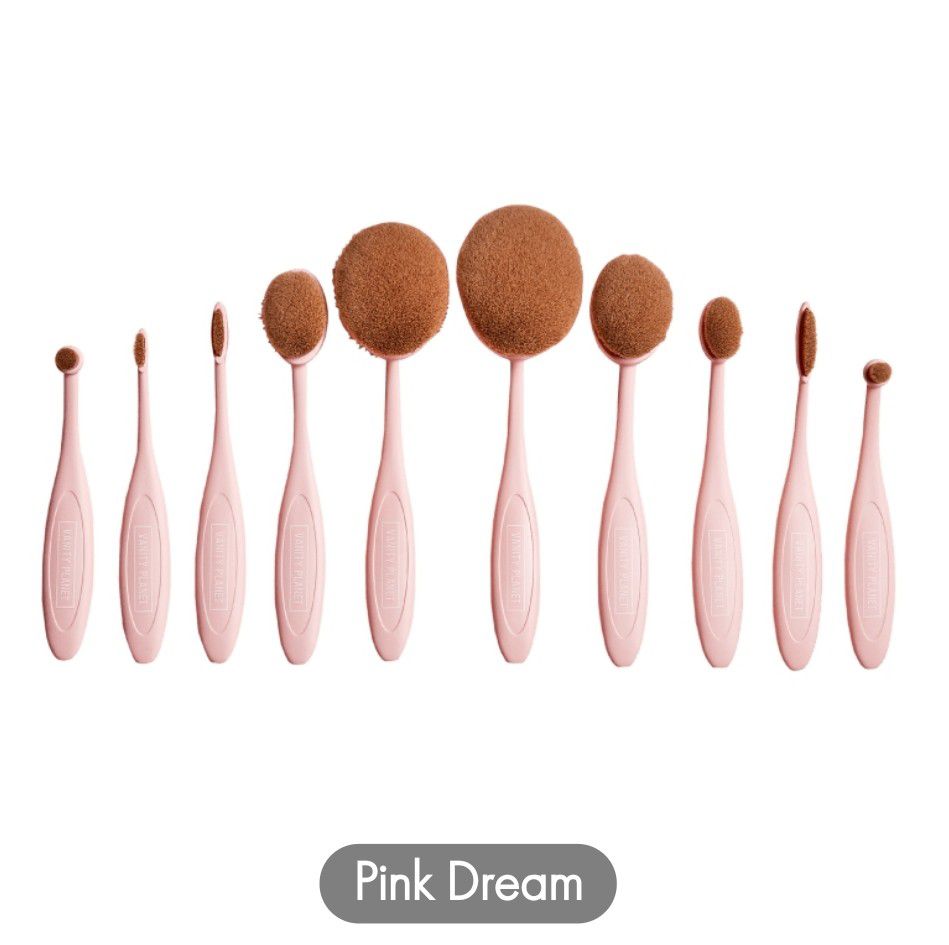 10 Piece Oval Makeup Brush Set - Pink