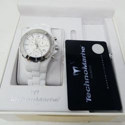 Rare TechnoMarine Cruise Ceramic 110030C White Ceramic Chronographic Swiss Watch