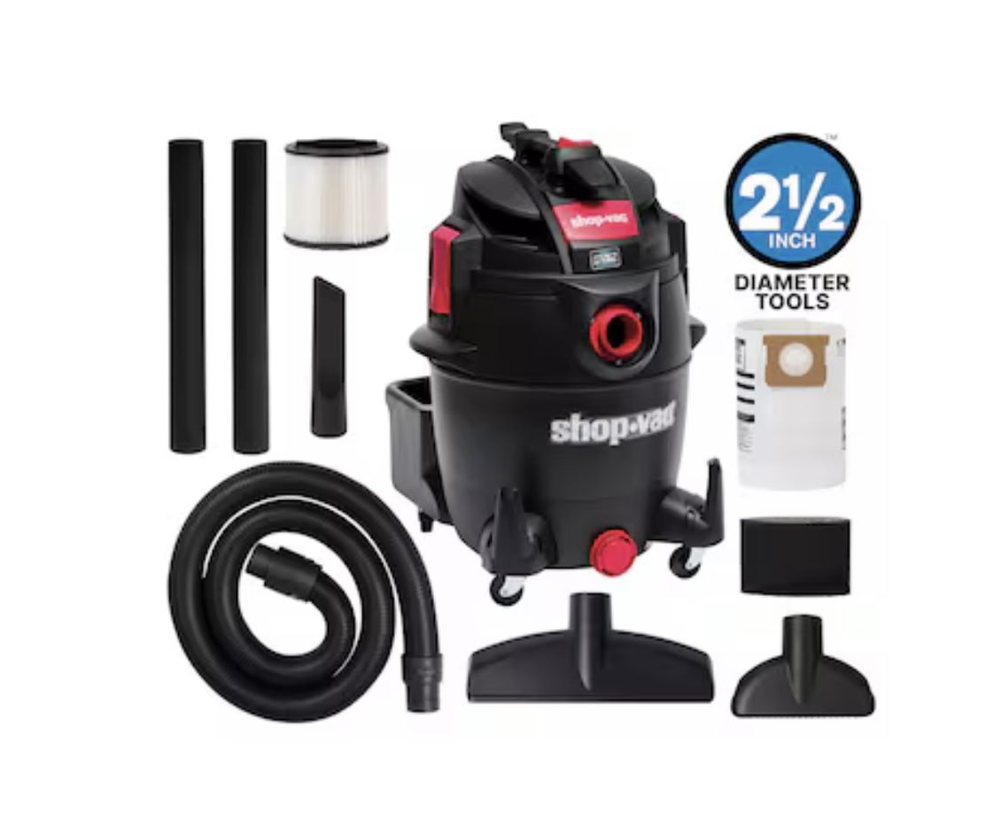 Shopvac Shop-Vac 14 gallon 5.5 peak HP wet dry vacuum has many features for any cleaning task. Use for wet or dry pick up in garages, attics, basement