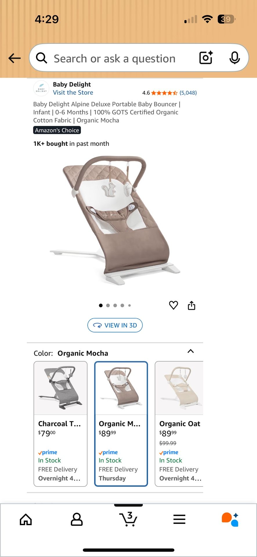 Baby Delight portable Baby Bouncer Organic Fabric 