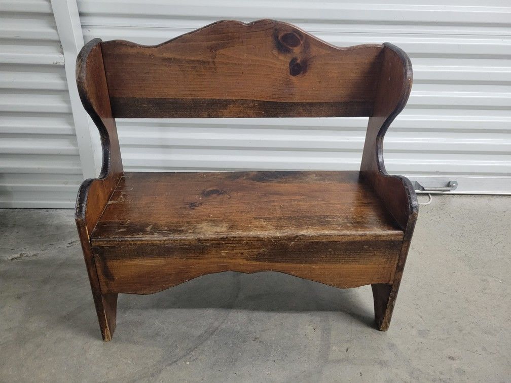 Vintage Dark Solid Wood Small Childrens Indoor Outdoor Bench