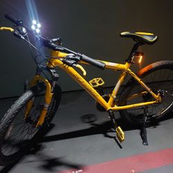 26" Yellow Aluminum Sundeal M-One Mountain Bike 21 Speed Disk Brakes Adjustable Suspension Bicycle Home Exercise Dorm School Trail