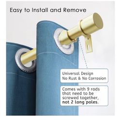 New Curtain Rods for Windows 16 to 144 Inches Adjustable Length 1 Inch Diameter Window Curtain Rod with Aluminium Finials, Warm Gold