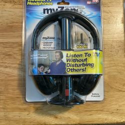 My Zone Wireless TV Headphones Battery Powered Transmits to 100 FT. NEW in Box