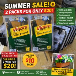 🌻 VIGORO 3-in-1 PLANT BRACKETS – SUMMER SALE! 🌻  Add beautiful flower boxes to your deck, fence, railing, or wall with these heavy-duty Vigoro 3-in-