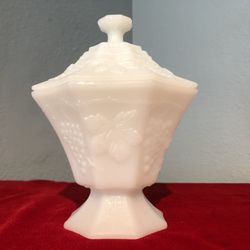Vintage Milk Glass Pedestal Candy Dish With Lid