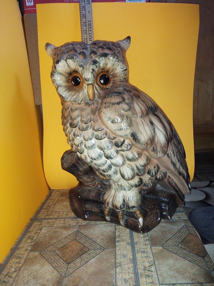 Large Vintage Ceramic Owl Statue 22" tall from 1970s.