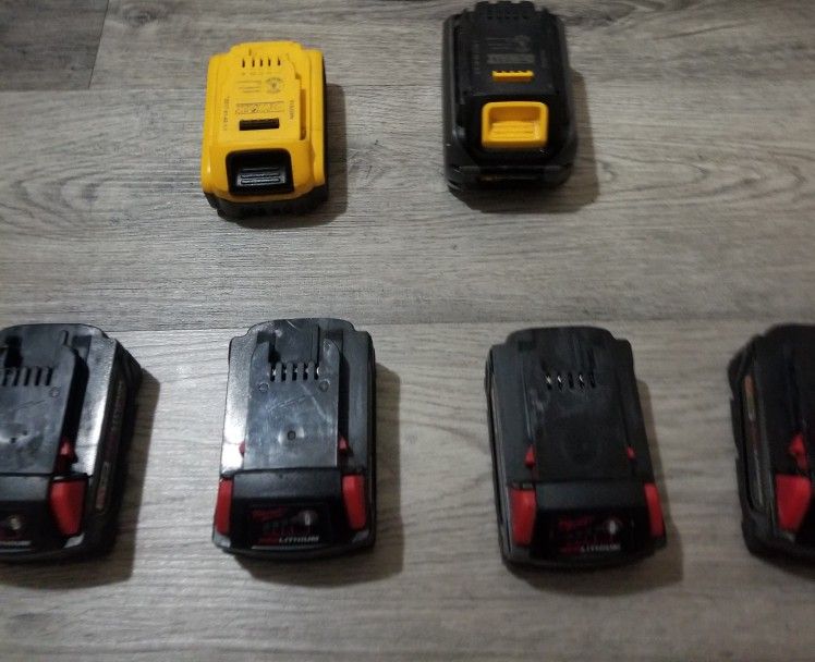 9 Of Milwaukee M18 Batteries & dewalt (For Parts)