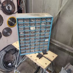 Large 60 drawer bolt and nut bin full of hardware