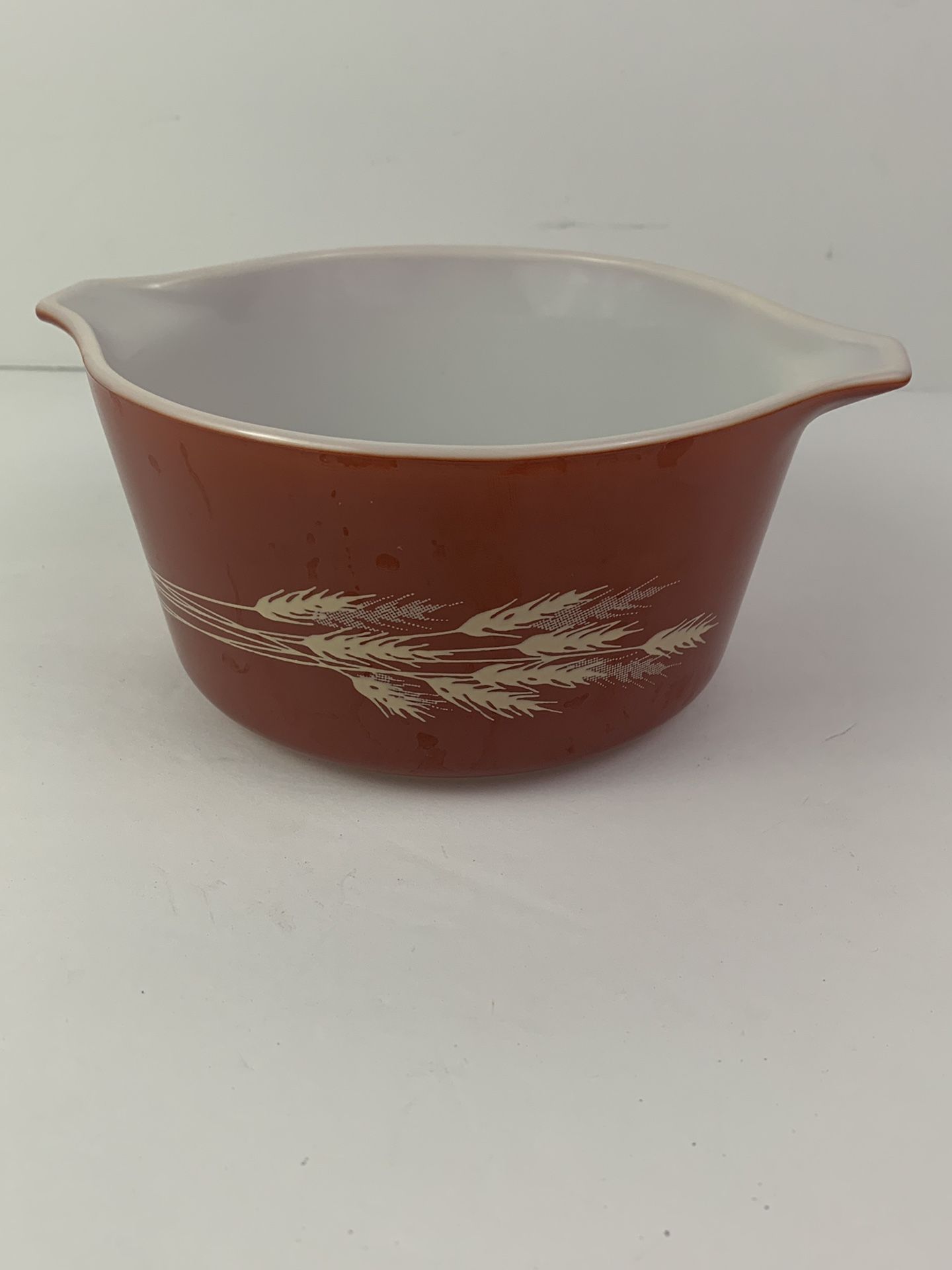 Vintage Pyrex Harvest Autumn Wheat #473 B -1 Qt Casserole Dish Red/Maroon