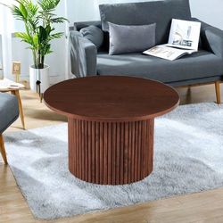 Modern Round Coffee Table with T-Shaped Pedestal Base, Stylish Minimalist Living Room Center Table